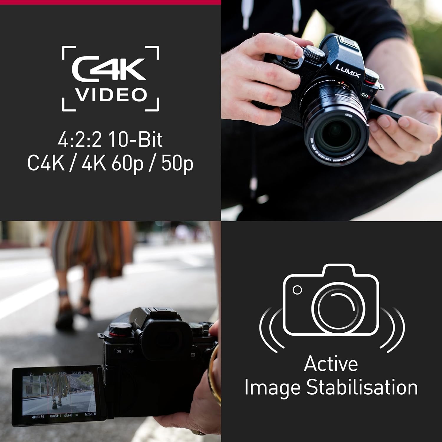 Lumix G9M2E | Appareil Photo Hybride Expert (25MP, Autofocus Phase, Double Stab, Rafale 60Ips AFC, Vidéo C4K Illimité, Prores 5.7K&All-Intra 800Mbps via SSD, Tropicalisé)– Version Française