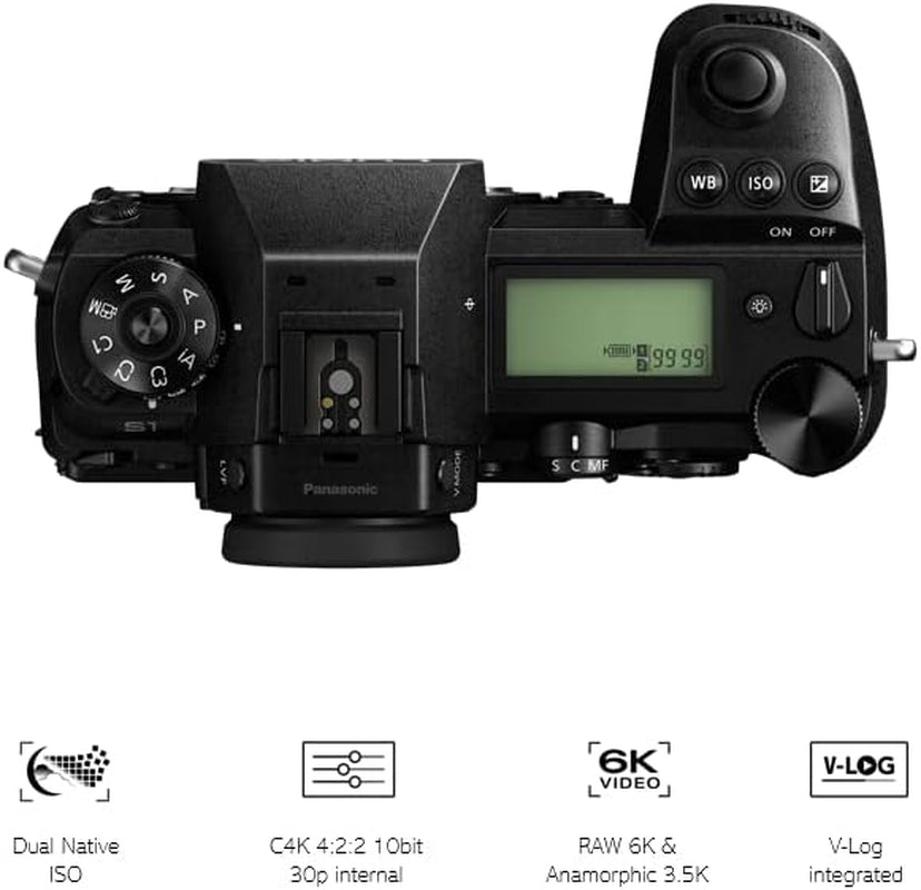 Lumix S1 | Appareil Photo Hybride Plein Format (24,2MP, Vidéo 6K RAW HDMI & C4K 422 10Bit Interne, Double Stabilisation, Slow Motion 180Ips FHD, Tropicalisée)