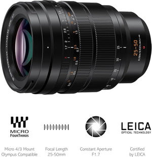 Leica 25-50Mm F1.7 | Objectif Zoom Grand Angle H-X2550E (Grande Ouverture F1.7 Constante, Tropicalisé, Equiv. 35Mm : 50-100Mm) Noir – Compatible Monture Micro 4/3  & Olympus