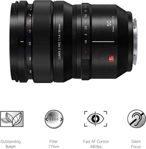 Lumix S Pro 50Mm F1.4 I Objectif À Focale Fixe Plein Format S-X50E (Ultra Lumineux F1.4, Bokeh, Portraits, Vidéo, Tropicalisé, Certifié Leica) Noir – Compatible Monture L