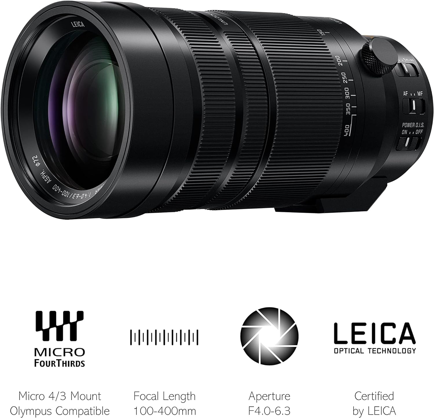 LEICA 100-400Mm F4.0-6.3 | Objectif Téléphoto H-RS100400E (Zoom Ultra Puissant, Stabilisé, Tropicalisé, Equiv. 35Mm : 200-800Mm) Noir – Compatible Monture Micro 4/3  & Olympus