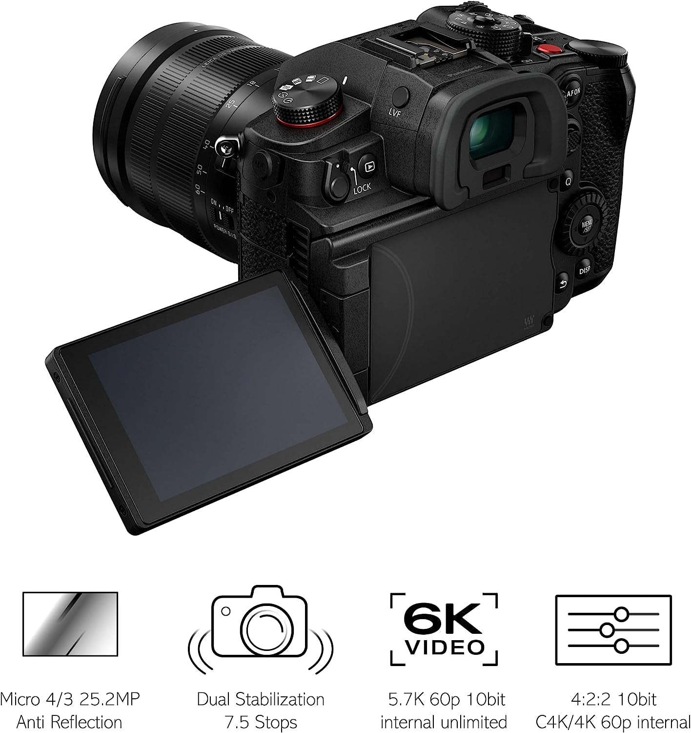 Lumix GH6 | Appareil Photo Vidéo Hybride Expert (Capt 4/3 25MP, Vidéo Illimitée, 5.7K 60P / C4K 422 10Bit, Apple Prores, Slow Motion 4K 120P, Tropicalisé) – Version Française